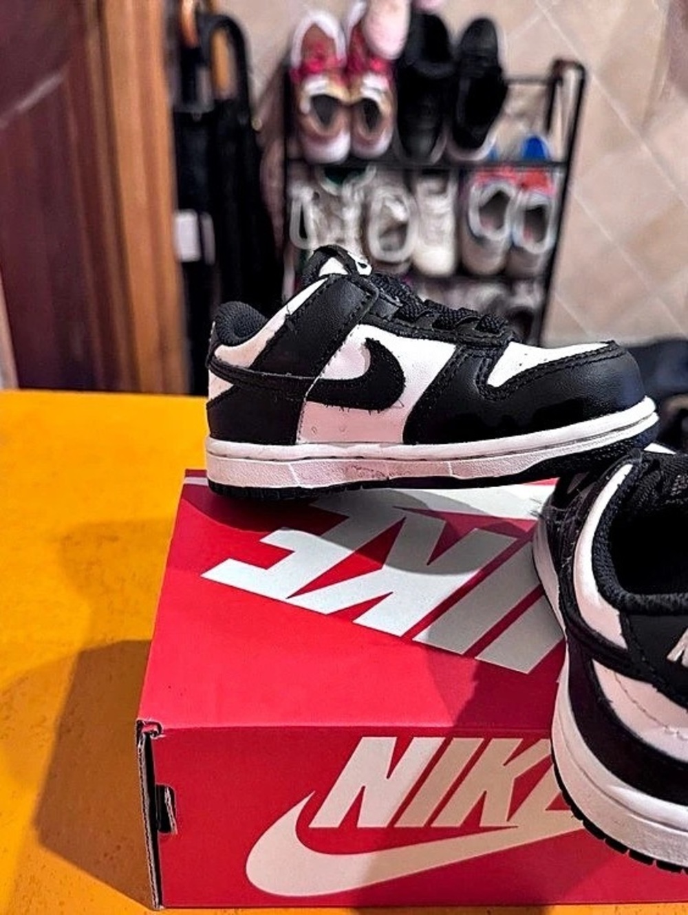 Nike Dunk Low (TD) Black & White Size 6C Like New